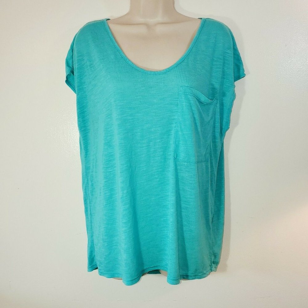 Michael Stars Womans Tshirt Turquoise Cap sleeve